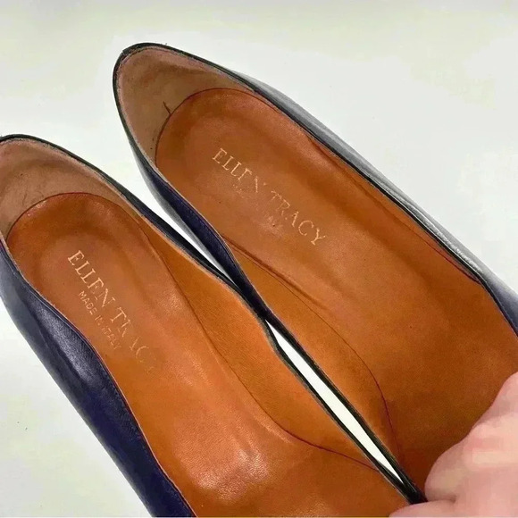 Ellen Tracy heels 8 N purple blue color block Italian leather 80s 90s vintage - Picture 11 of 12